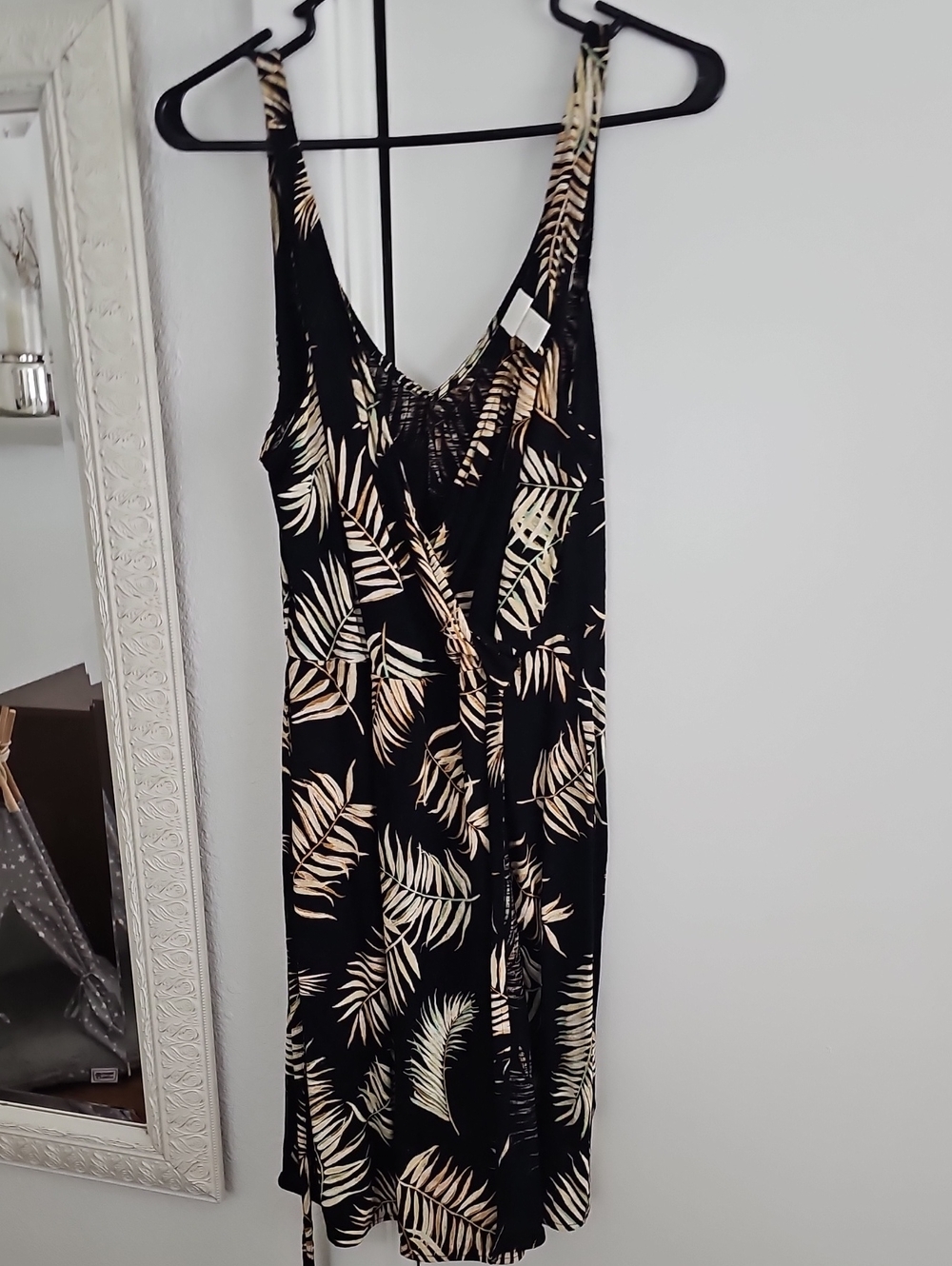 H&M Black Tropical Leaf Wrap Maxi Dress